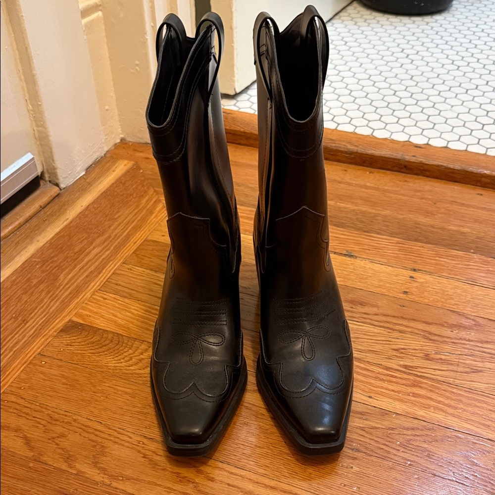 Black Faux Leather Cowboy Boots